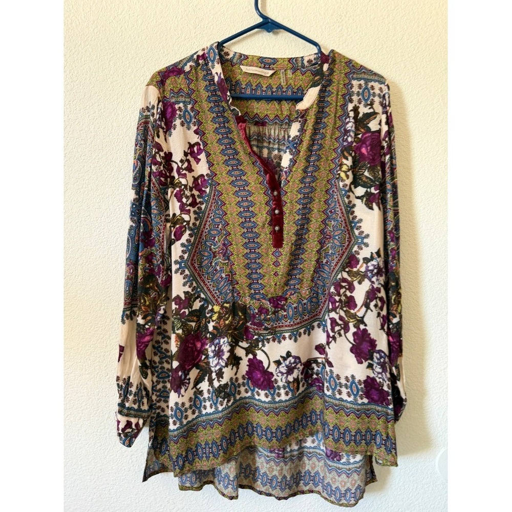 Soft Surroundings Womens Boho Floral Paisley Tunic Blouse 100% Rayon L - Picture 2 of 16